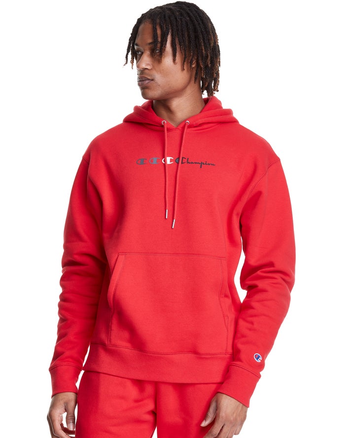 Champion Mens Hoodie NZ - Classic Fleece Triple Logo Red ( 5416-QGASW )